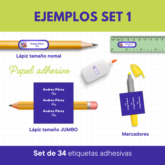 Set de Etiquetas Escolares Personalizadas (34 etiquetas) – Papel Adhesivo