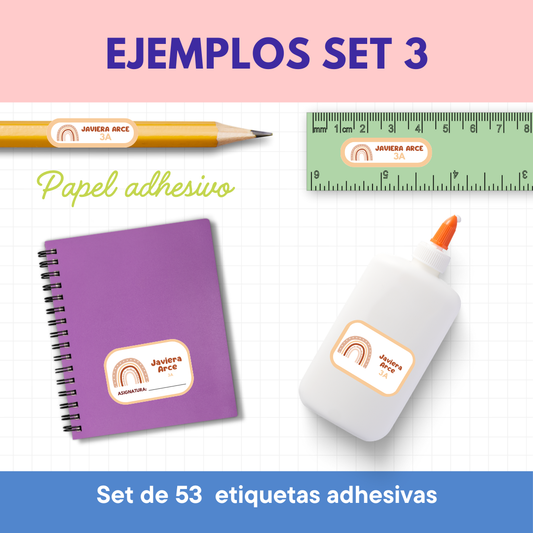 Set 3 de Etiquetas Escolares Personalizadas (53 etiquetas) – Papel Adhesivo