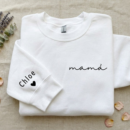 Polerón Personalizado Minimalista “Mamá & Nombre de hijo(s) en manga"