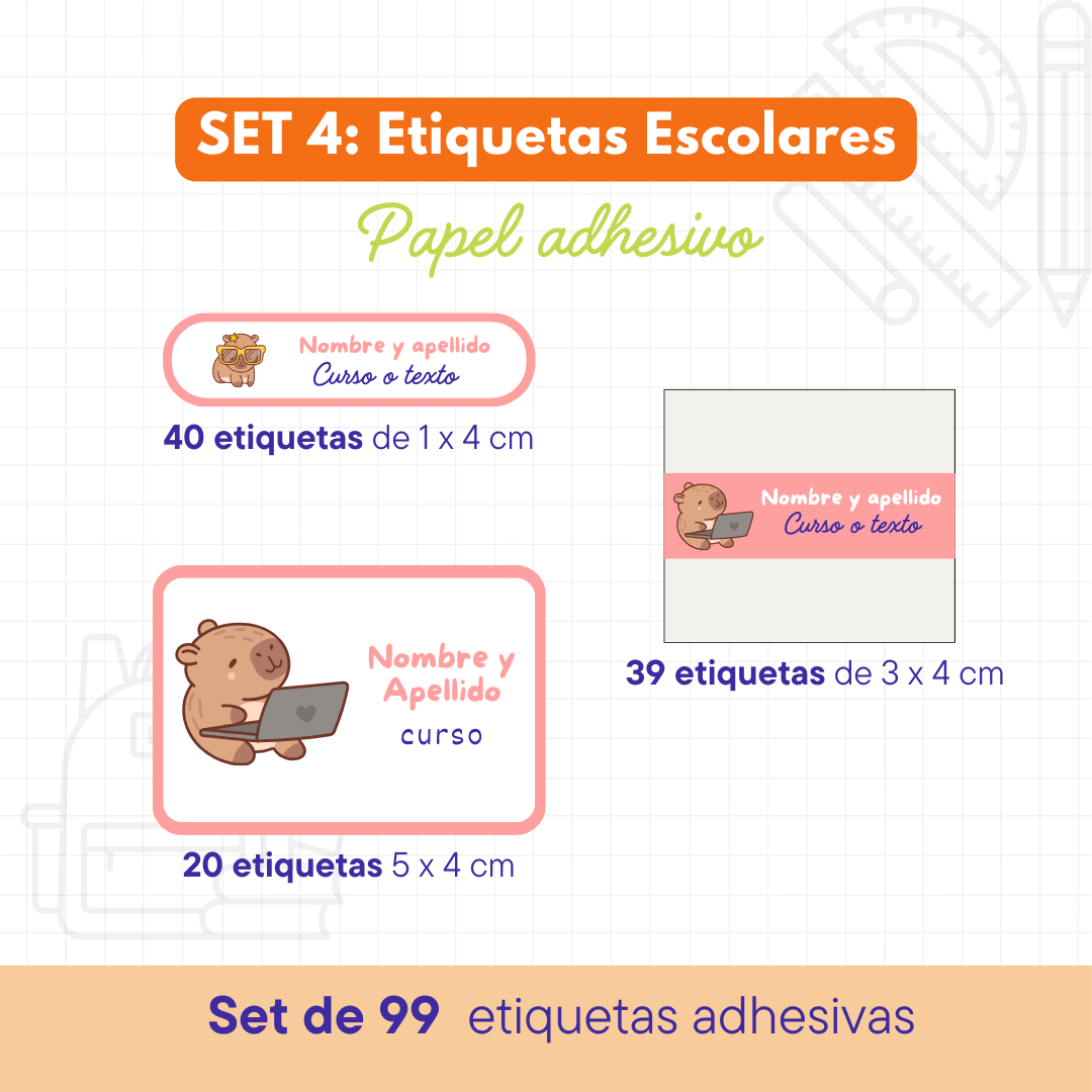 Set 4 de Etiquetas Escolares Personalizadas (99 etiquetas) – Papel Adhesivo