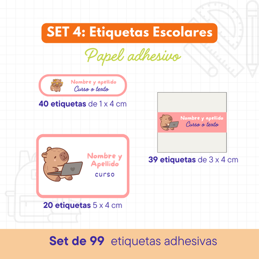 Set 4 de Etiquetas Escolares Personalizadas (99 etiquetas) – Papel Adhesivo