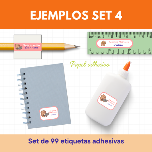 Set 4 de Etiquetas Escolares Personalizadas (99 etiquetas) – Papel Adhesivo
